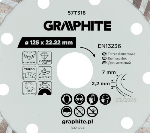 Gyémánt vágókorong 125x22.2mm, turbo, száraz és vizes