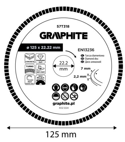 Gyémánt vágókorong 125x22.2mm, turbo, száraz és vizes