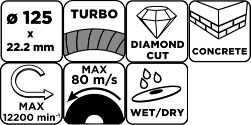 Gyémánt vágókorong 125x22.2mm, turbo, száraz és vizes