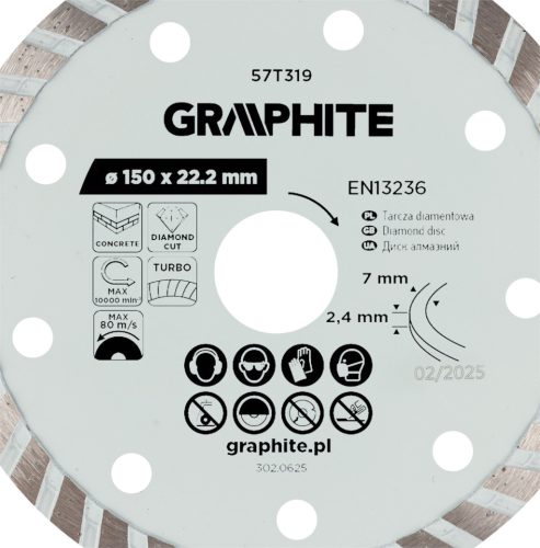 Gyémánt vágókorong 150x22.2mm, turbo, száraz