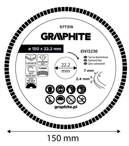 Gyémánt vágókorong 150x22.2mm, turbo, száraz