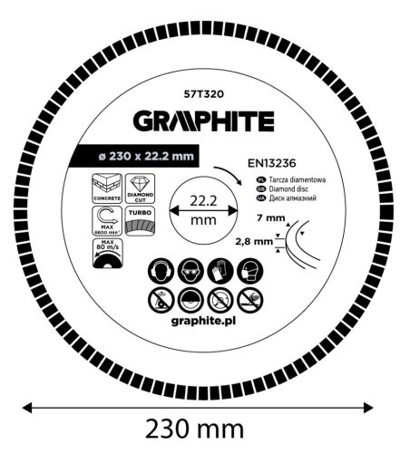 Gyémánt vágókorong 230x22.2mm, turbo, száraz