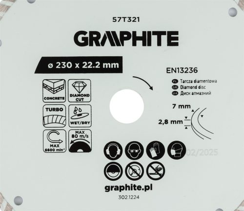 Gyémánt vágókorong 230x22.2mm, turbo, száraz és vizes