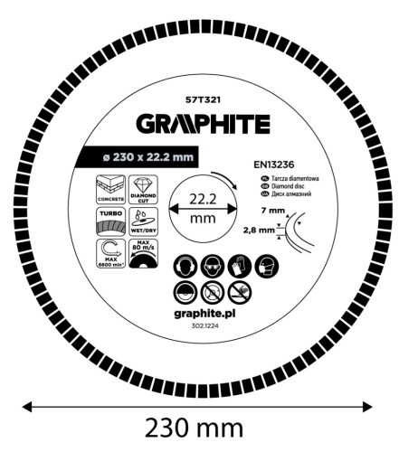 Gyémánt vágókorong 230x22.2mm, turbo, száraz és vizes