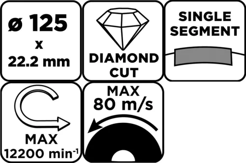 Gyémánt csiszolókorong 125x22.2mm, szegmenses, 1 soros, száraz