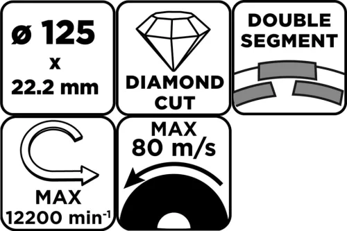 Gyémánt csiszolókorong 125x22.2mm, szegmenses, 2 soros, száraz