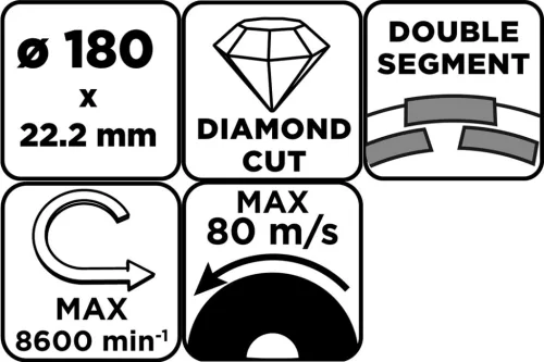 Gyémánt csiszolókorong 180x22.2mm, szegmenses, 2 soros, száraz
