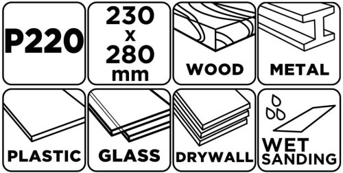 Vizes csiszolópapír 230x280mm, P220, min. rendelés: 5db