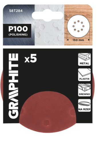 Csiszolókorong tépőzáras, 150mm, P100, 8 lyukkal, 5db