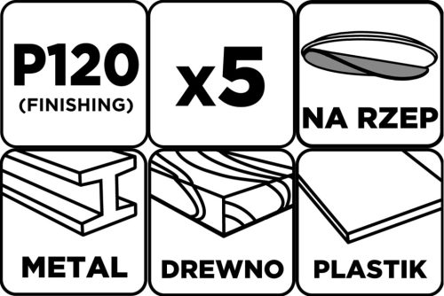 Csiszolókorong tépőzáras, 150mm, P120, 8 lyukkal, 5db