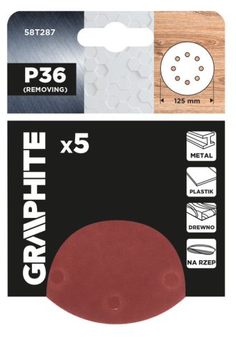 Csiszolókorong tépőzáras, 125mm, P36, 8 lyukkal, 5db