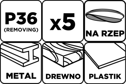 Csiszolókorong tépőzáras, 125mm, P36, 8 lyukkal, 5db