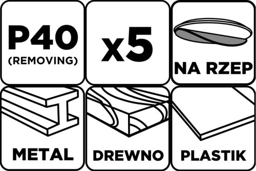 Csiszolókorong tépőzáras, 125mm, P40, 8 lyukkal, 5db