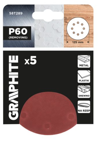 Csiszolókorong tépőzáras, 125mm, P60, 8 lyukkal, 5db