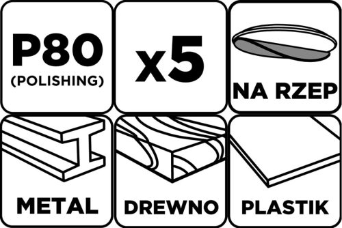 Csiszolókorong tépőzáras, 125mm, P80, 8 lyukkal, 5db