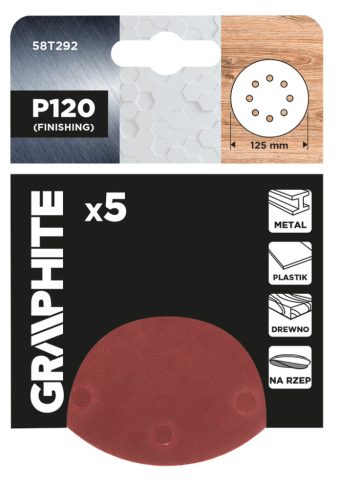 Csiszolókorong tépőzáras, 125mm, P120, 8 lyukkal, 5db