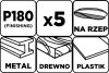 Csiszolókorong tépőzáras, 125mm, P180, 8 lyukkal, 5db