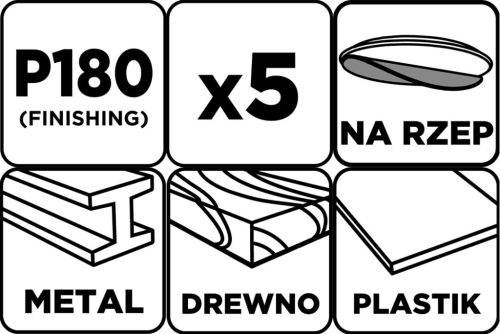 Csiszolókorong tépőzáras, 125mm, P180, 8 lyukkal, 5db