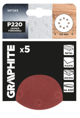 Csiszolókorong tépőzáras, 125mm, P220, 8 lyukkal, 5db