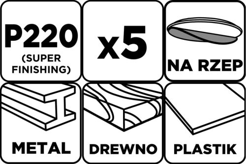 Csiszolókorong tépőzáras, 125mm, P220, 8 lyukkal, 5db