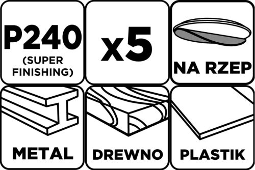 Csiszolókorong tépőzáras, 125mm, P240, 8 lyukkal, 5db