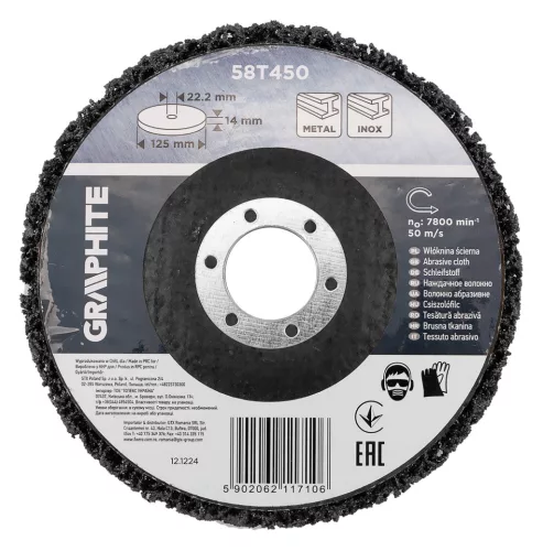 Tisztítókorong szilikon karbidos műanyag szálakkal, fémcsiszoláshoz, 125x14x22,2mm, sarokcsiszolókhoz