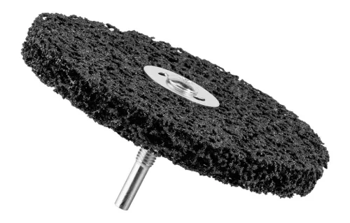 Tisztítókorong szilikon karbidos műanyag szálakkal, fémcsiszoláshoz, 125x14x6mm, csapos, fúrógépekhez