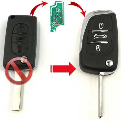 Peugeot, 3 gombos bicskakulcs átalakító. Elemtartós, VA2