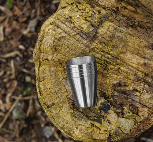 Kemping pohárkészlet, rozsdamentes, 6db, tokkal