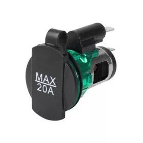 Beépíthető fedeles szivargyújtó aljzat 12/24V, 20A, zöld LED háttérvilágítással