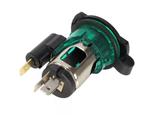 Beépíthető fedeles szivargyújtó aljzat 12/24V, 20A, zöld LED háttérvilágítással
