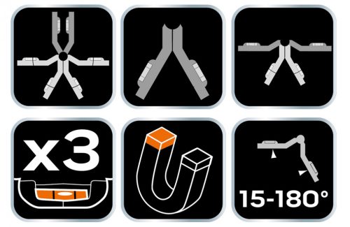 Oszlopvízmérték, állítható mágneses szárak, 3 libella