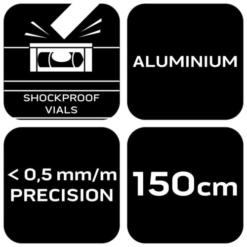 Vízmérték 150cm, alu, 3 libella, 1 fogantyú, S400