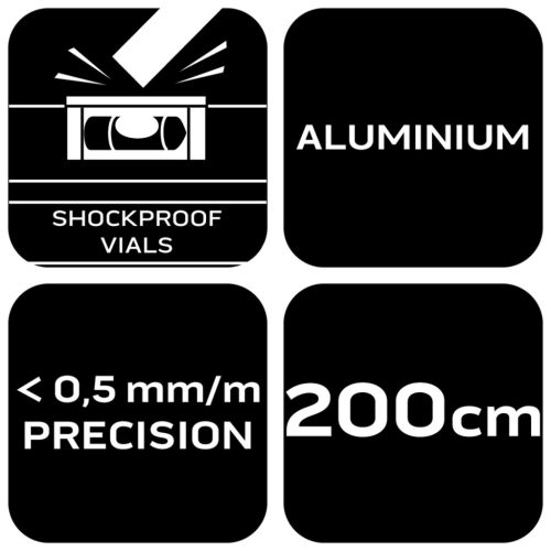 Vízmérték 200cm, alu, 3 libella, 1 fogantyú, S400