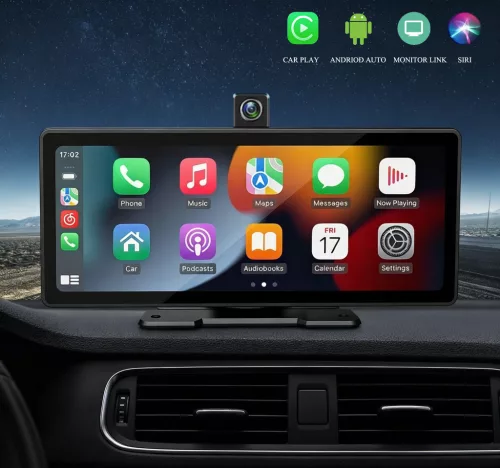 10.26 Hüvelykes hordozható Magyar nyelvű Android Autó és CarPlay Multimédia rendszer kamerával - 12V