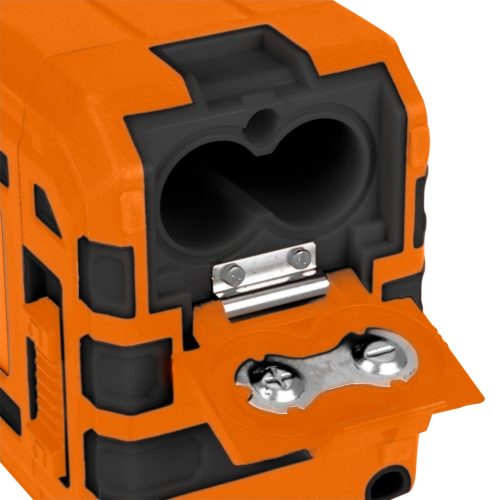 Lézeres szintező, önbeálló keresztvonallézer, piros, 30m, mágneses tartókonzol, 1/4"-os menet, 2db AA elem