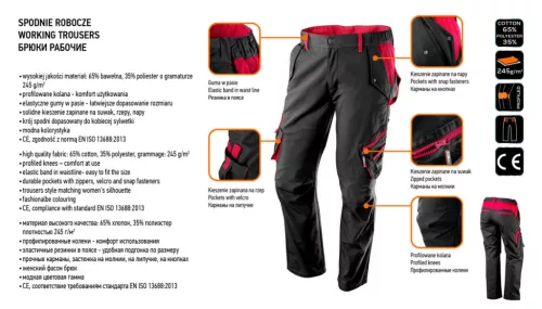 Női munkanadrág, 65% pamut, 35% polyester, 245 g/m2, L