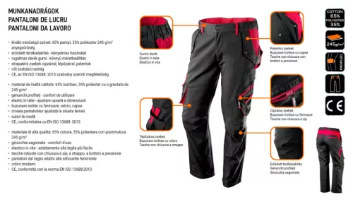 Női munkanadrág, 65% pamut, 35% polyester, 245 g/m4, S