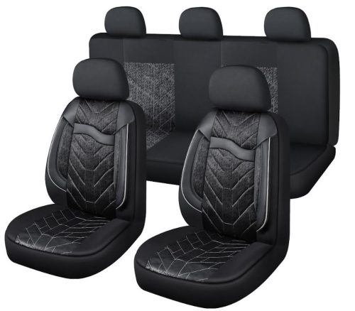 11 részes Műbőr+Szövet anyag univerzális üléshuzat szett - 2HELYEN osztható Légzsákos - fekete-fehér