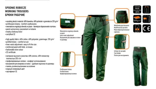 Munkanadrág olíva, 60% pamut, 40% polyester, 255 g/m2,XXXL