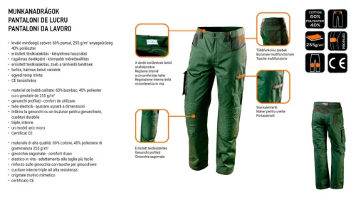 Munkanadrág olíva, 60% pamut, 40% polyester, 255 g/m2,XXXL