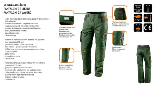 Munkanadrág olíva, 60% pamut, 40% polyester, 255 g/m2,XXXL