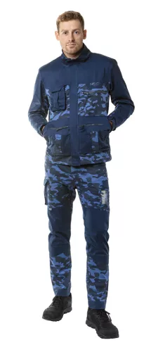 Munkanadrág tengerészkék terepmintás, Camo, Navy, 60% pamut + 40% poliészter, XS