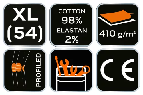 Farmer munkanadrág 5 zsebes, fekete, 98% pamut 2% elasztán, térderősítés,  XL ,