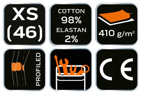 Farmer munkanadrág, 5 zsebes, fekete, 98% pamut, 410g/m2  XS