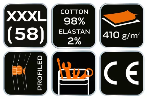 Farmer munkanadrág 5 zsebes, fekete, 98% pamut 2% elasztán, térderősítés, XXX L ,