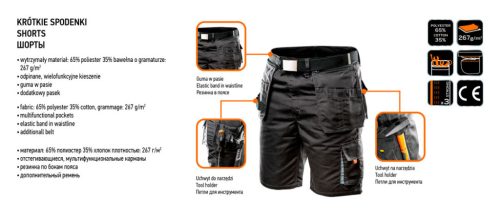 Rövid munkanadrág HD, Heveder övvel, levehető zsebek,XL/56