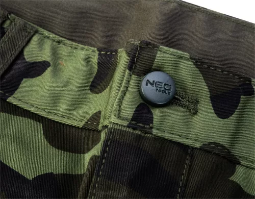 Rövid munkanadrág, terepmintás, 60% pamut, 40% polyester, 255 g/m2,xS