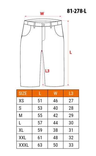 Rövid munkanadrág karcsúsított(slim fit), 60% pamut, 37% polyester, 3% elastane, 285 g/m2, övvel, L