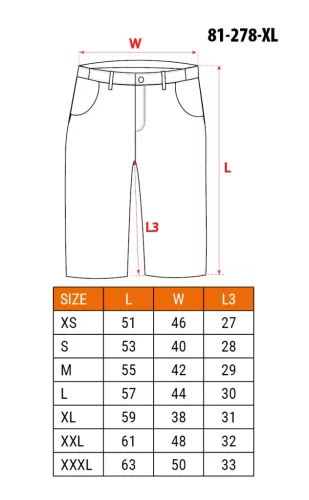 Rövid munkanadrág karcsúsított(slim fit), 60% pamut, 37% polyester, 3% elastane, 285 g/m2, övvelXL